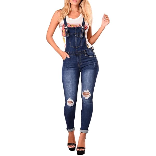 Amazon.com: Women's Sexy Distressed Denim Shortall Romper Ripped